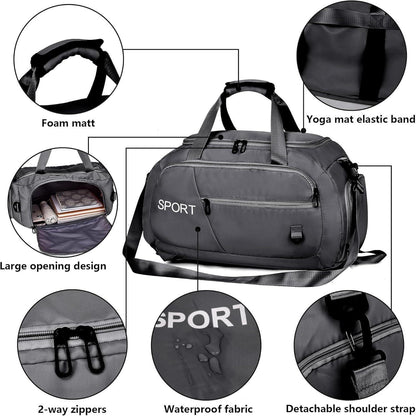 40L Sporttasche Wasserdicht Reisetasche Schuhfach Nassfach Rucksackfunktion