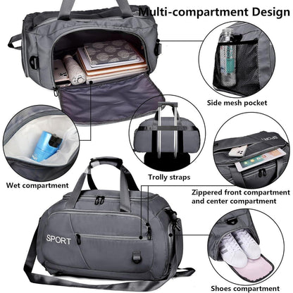 40L Sporttasche Wasserdicht Reisetasche Schuhfach Nassfach Rucksackfunktion