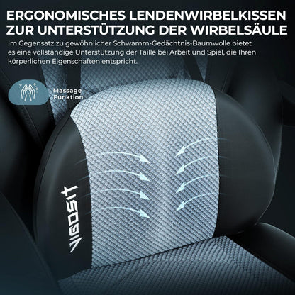 Vigosit Gaming Stuhl PRO Ergonomisch Bürostuhl mit Fußstütze - Grau