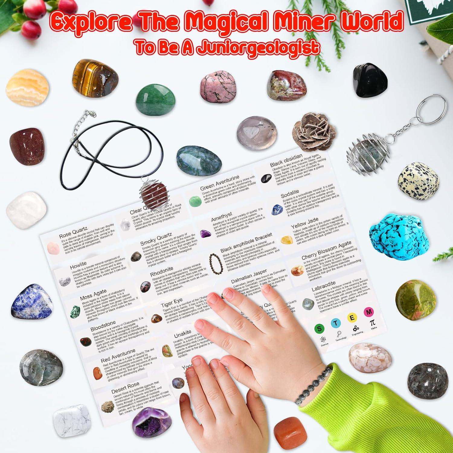 Adventskalender 2024 für Kinder mit Natürlichen Kristallen - Wissenschaftliche Weihnachtsgeschenke Geologie Enthusiasten