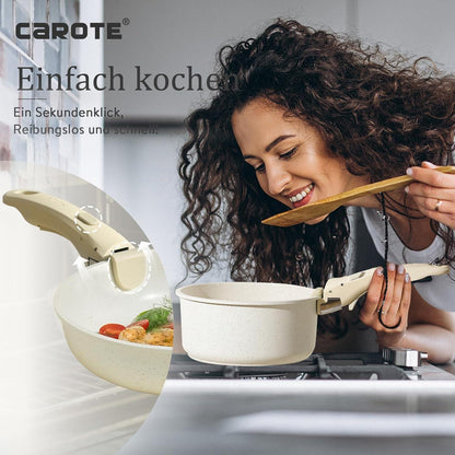 CAROTE Pfannenset 6tlg. mit abnehmbaren Griffen, Induktion, Antihaft, stapelbar