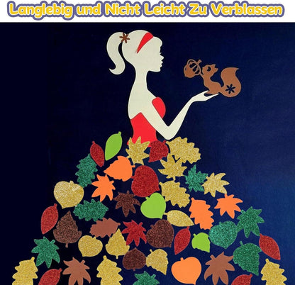 500er Herbst Bastelset für Kinder - Ahornblatt Moosgummi Aufkleber - Selbstklebend - DIY Stickers für Party - Mischfarben