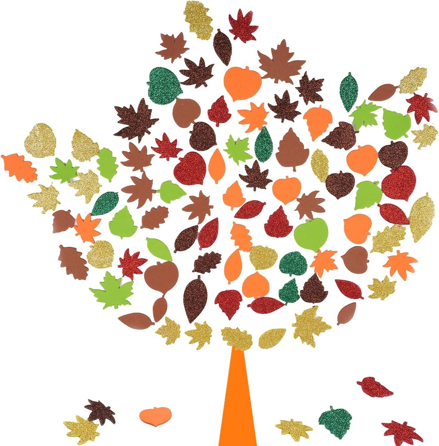 500er Herbst Bastelset für Kinder - Ahornblatt Moosgummi Aufkleber - Selbstklebend - DIY Stickers für Party - Mischfarben