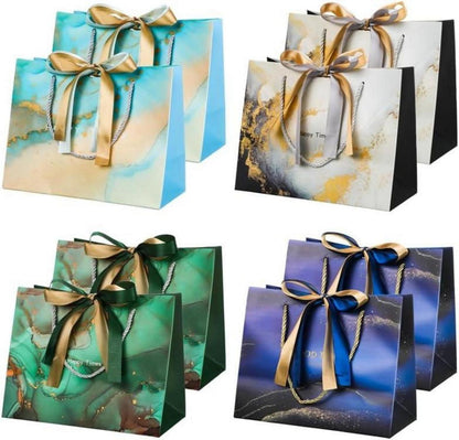 8er Set Geschenktaschen, Papier Geschenktüten Blau Grün