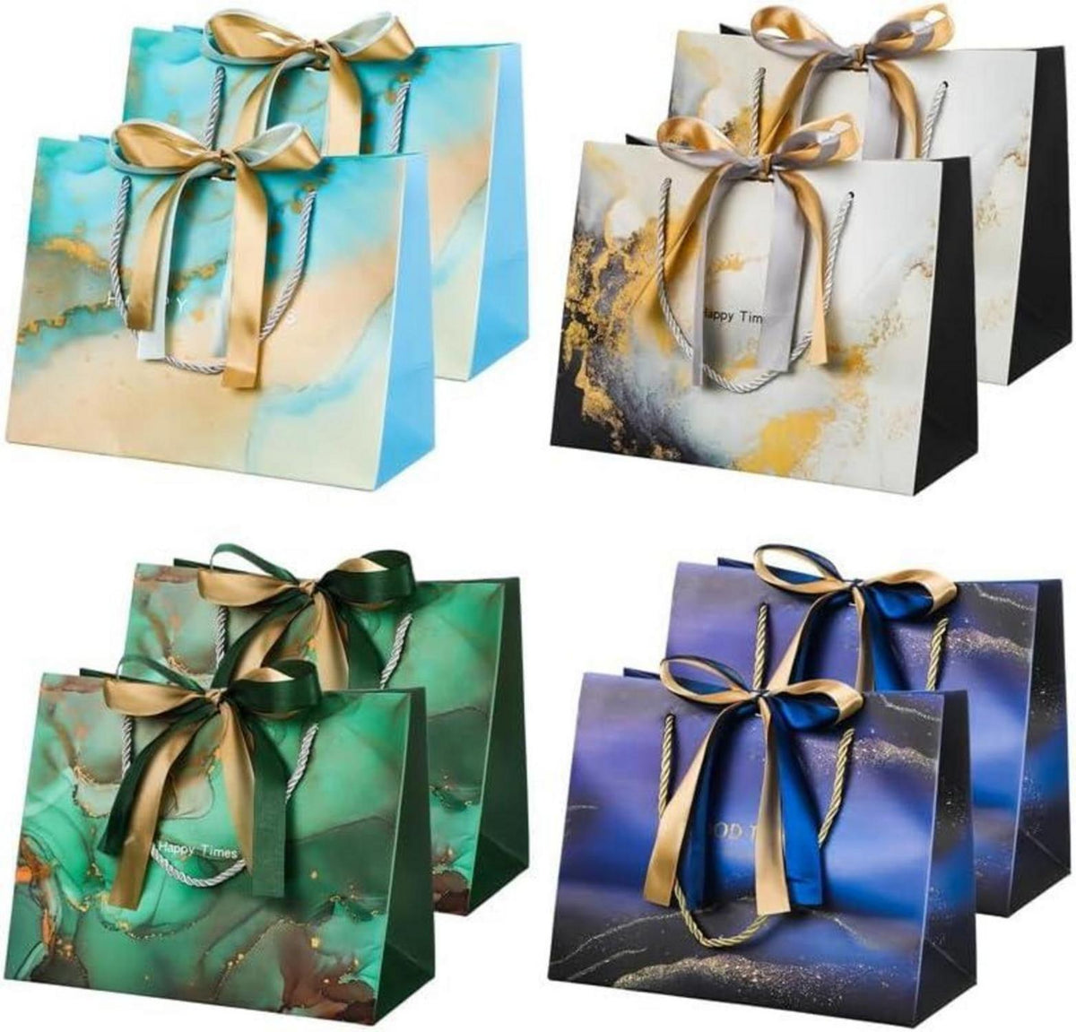 8er Set Geschenktaschen, Papier Geschenktüten Blau Grün