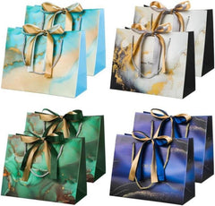 8er Set Geschenktaschen, Papier Geschenktüten Blau Grün