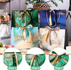 8er Set Geschenktüten für Geburtstag Hochzeit Weihnachten in Blau Grün Weiß Dunkelblau