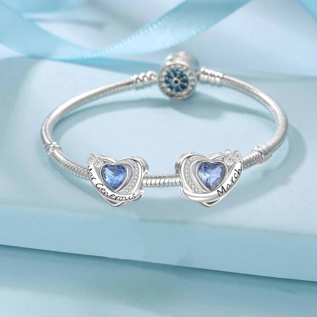 925 Sterling Silber Geburtsstein Charm Anhänger - Herz Monatsstein für Damen