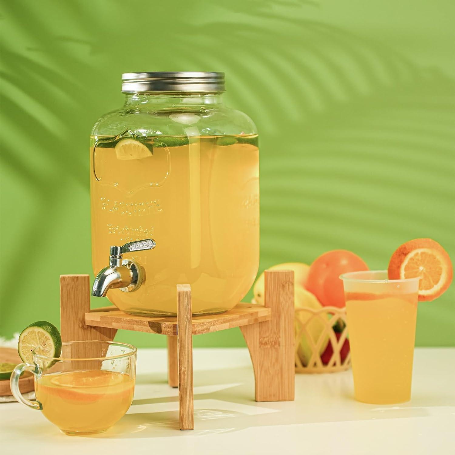 Getränkespender Ständer Bambus 3,5L Glas Wasserkrüge Raffiniert
