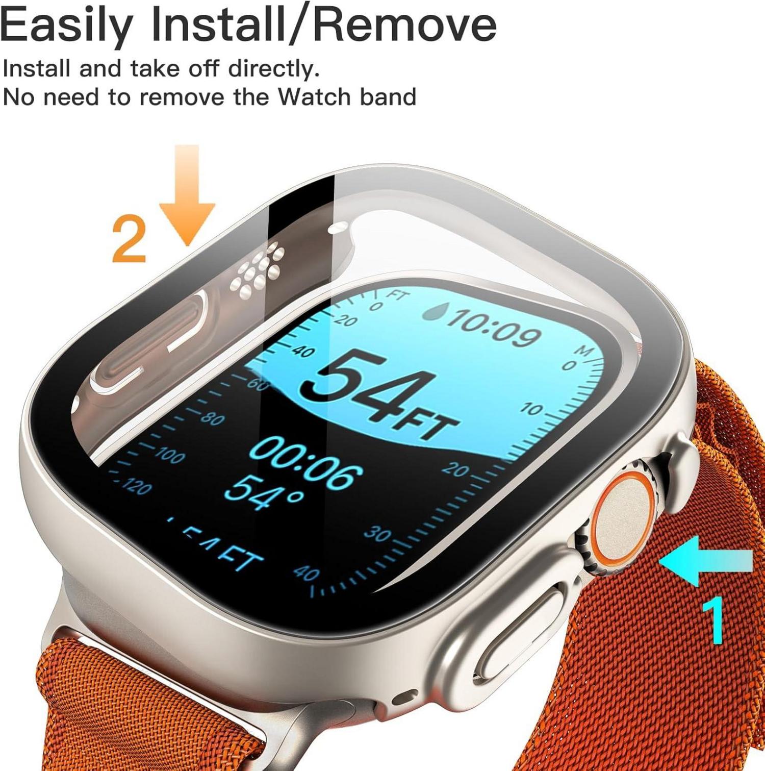 JETech Apple Watch Hülle Displayschutz 49mm Gehärtetes Glas 2er Set Polarisärnten
