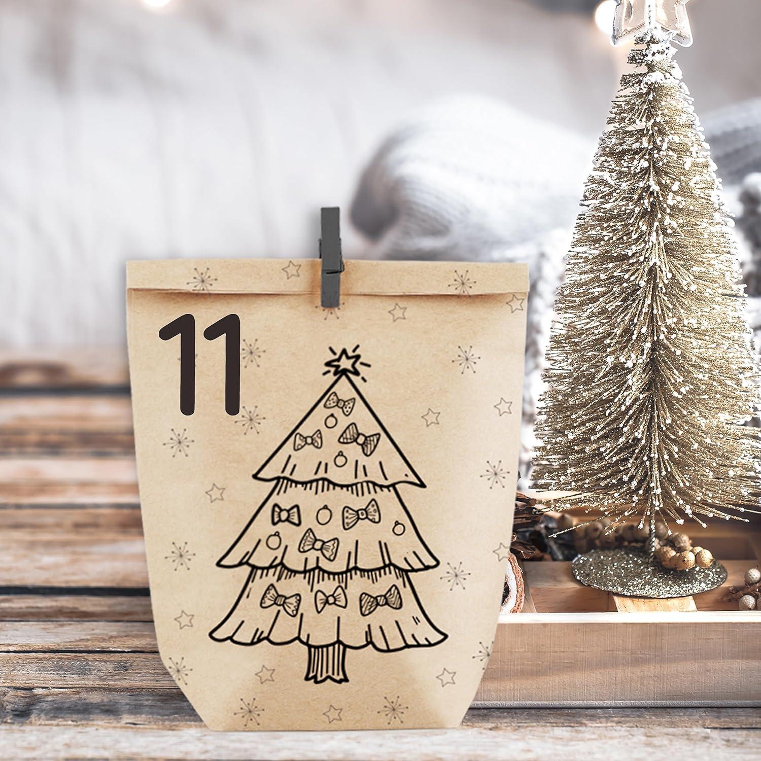 Adventskalender zum Befüllen Kraftpapiertüten für Weihnachten