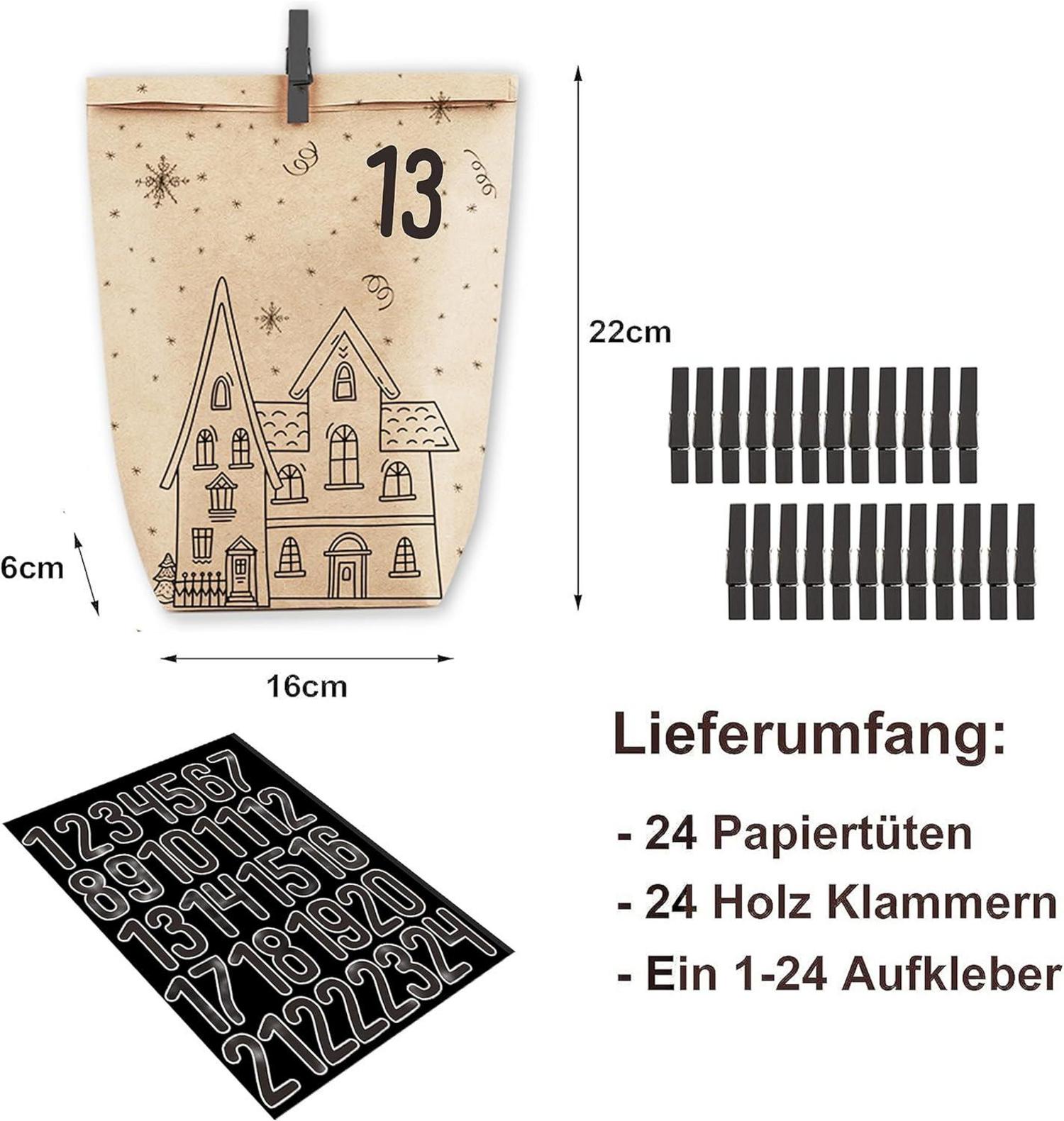 Adventskalender zum Befüllen 24 Weihnachtskalender GeschenkPapiertüten