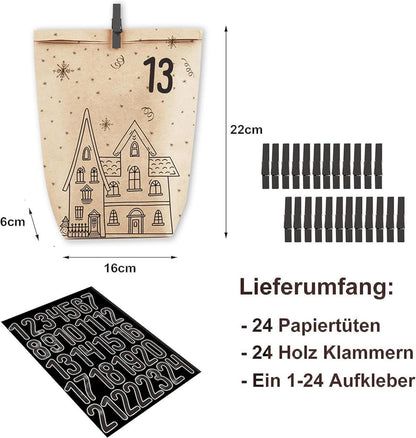 Adventskalender zum Befüllen 24 Weihnachtskalender GeschenkPapiertüten