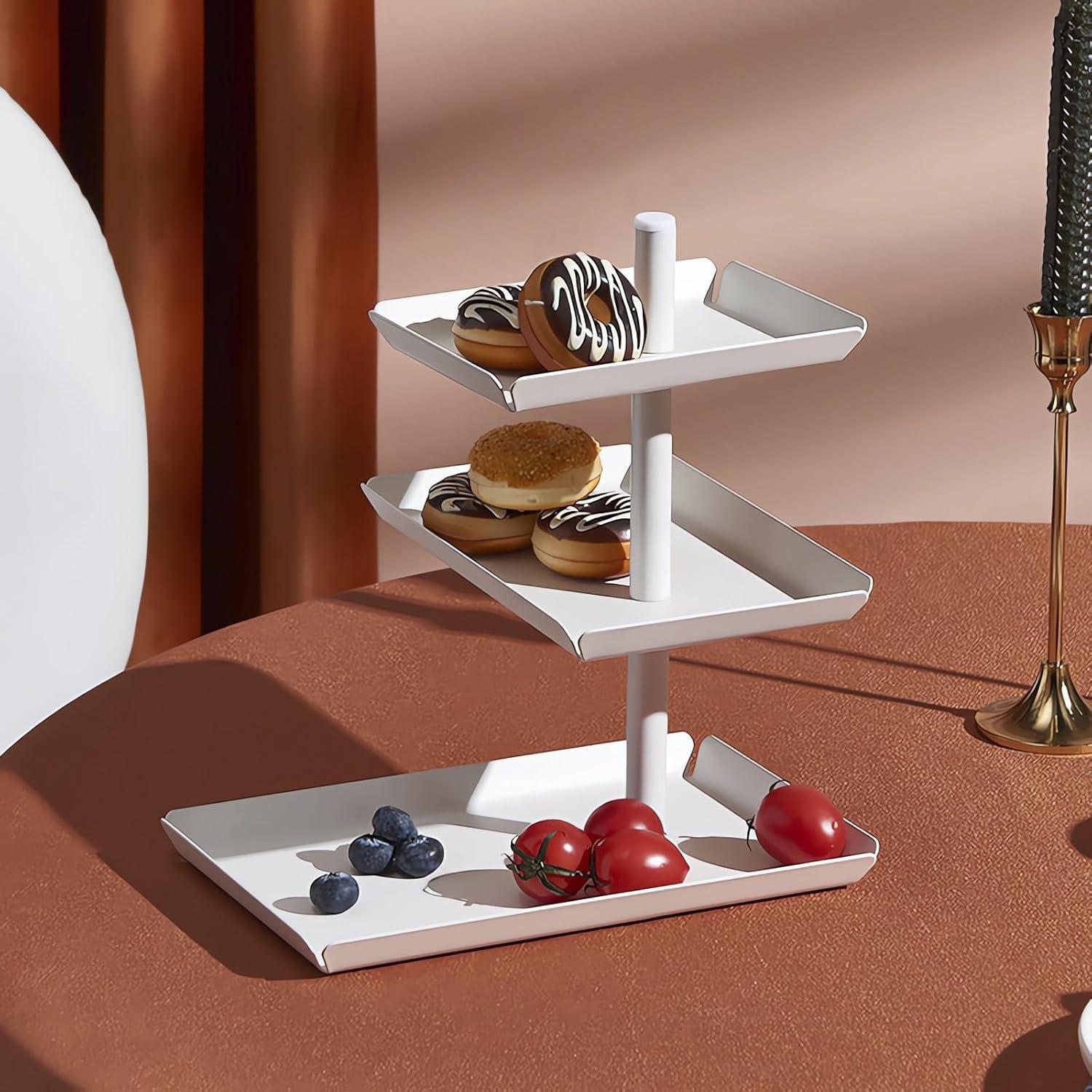 Weiß Etagere mit 3 Etagen - 360° drehbar, Metall Servierplatte für