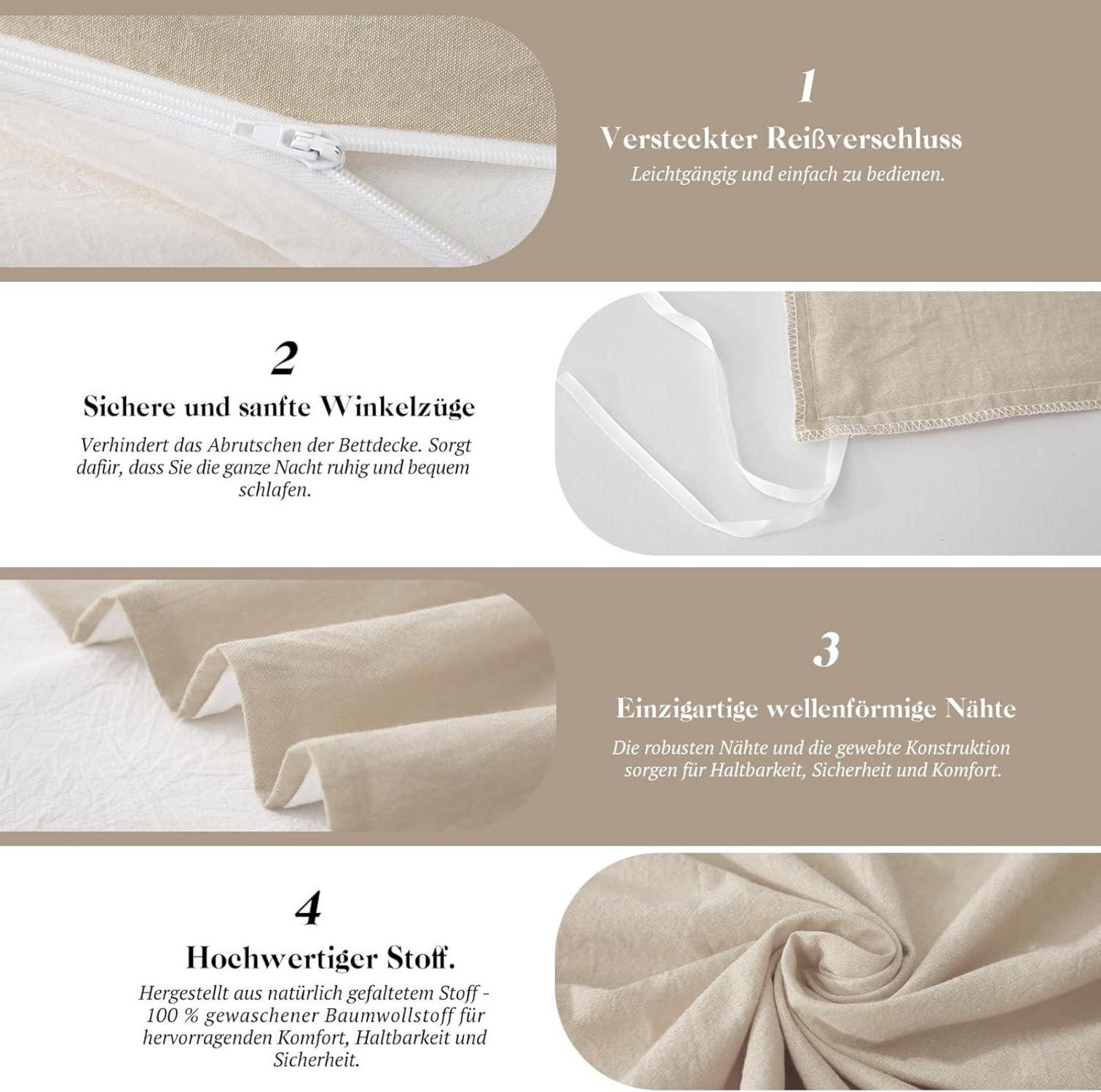 Bettwäsche Set 155x220 Kamel Beige Baumwolle 2-teilig Stone Washed