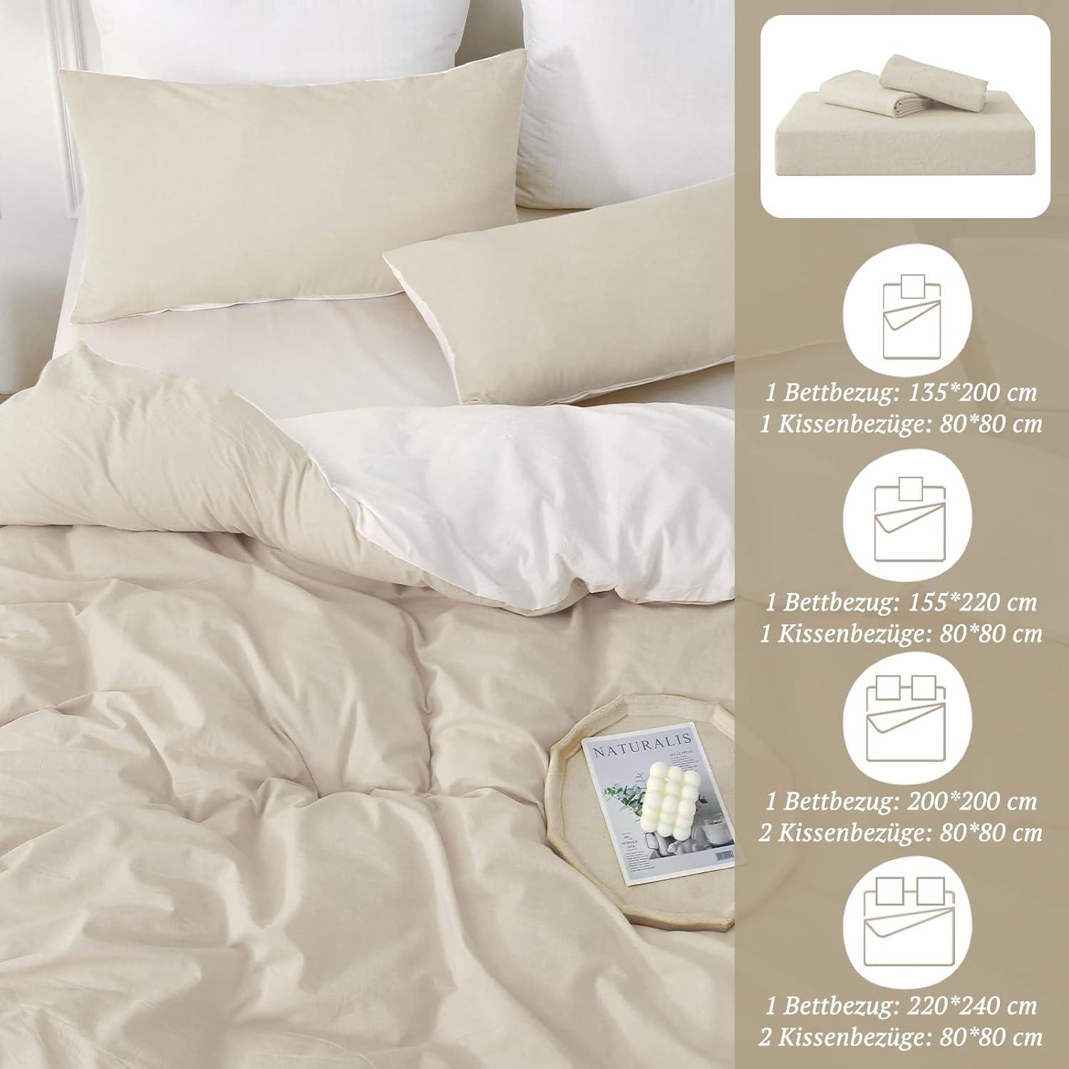 Bettwäsche Set 155x220 Kamel Beige Baumwolle Stone Washed