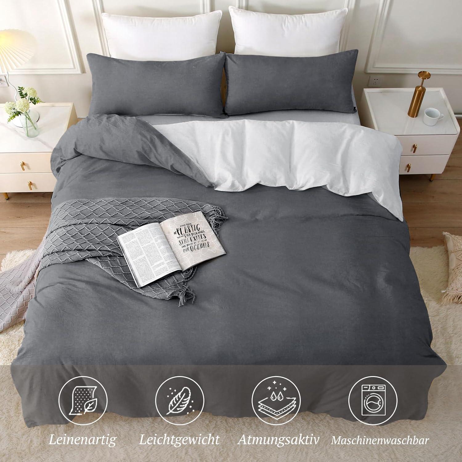 SOULFUL Bettwäsche Baumwolle 4tlg. 135x200 Dunkelgrau2 Stone Washed