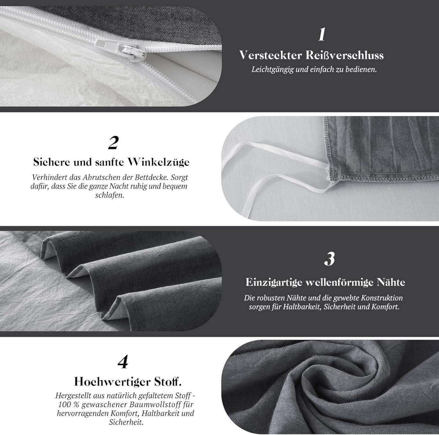 Bettwäsche Baumwolle Dunkelgrau2 Stone Washed 4 teilig