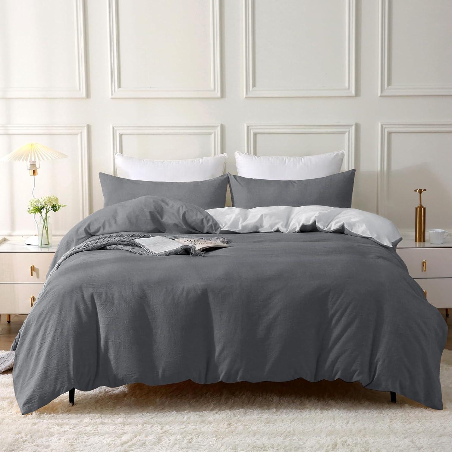 SOULFUL Bettwäsche Set 155x220 Baumwolle Dunkelgrau2 Stone Washed