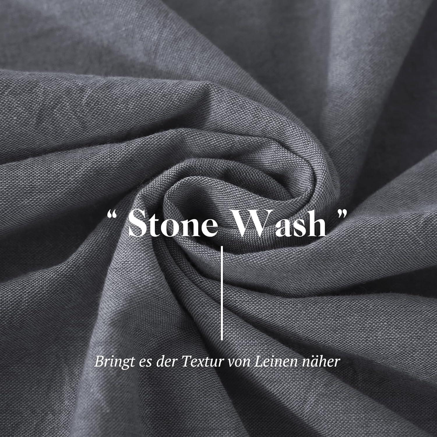 SOULFUL Bettwäsche 155x220 Baumwolle 2 Teilig Dunkelgrau2 Stone Washed