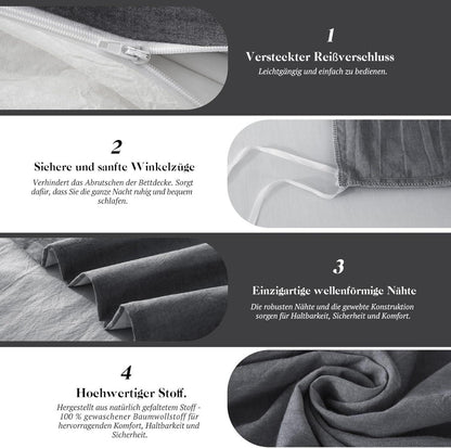 Bettwäsche Set 155x220 Baumwolle Dunkelgrau2 Stone Washed
