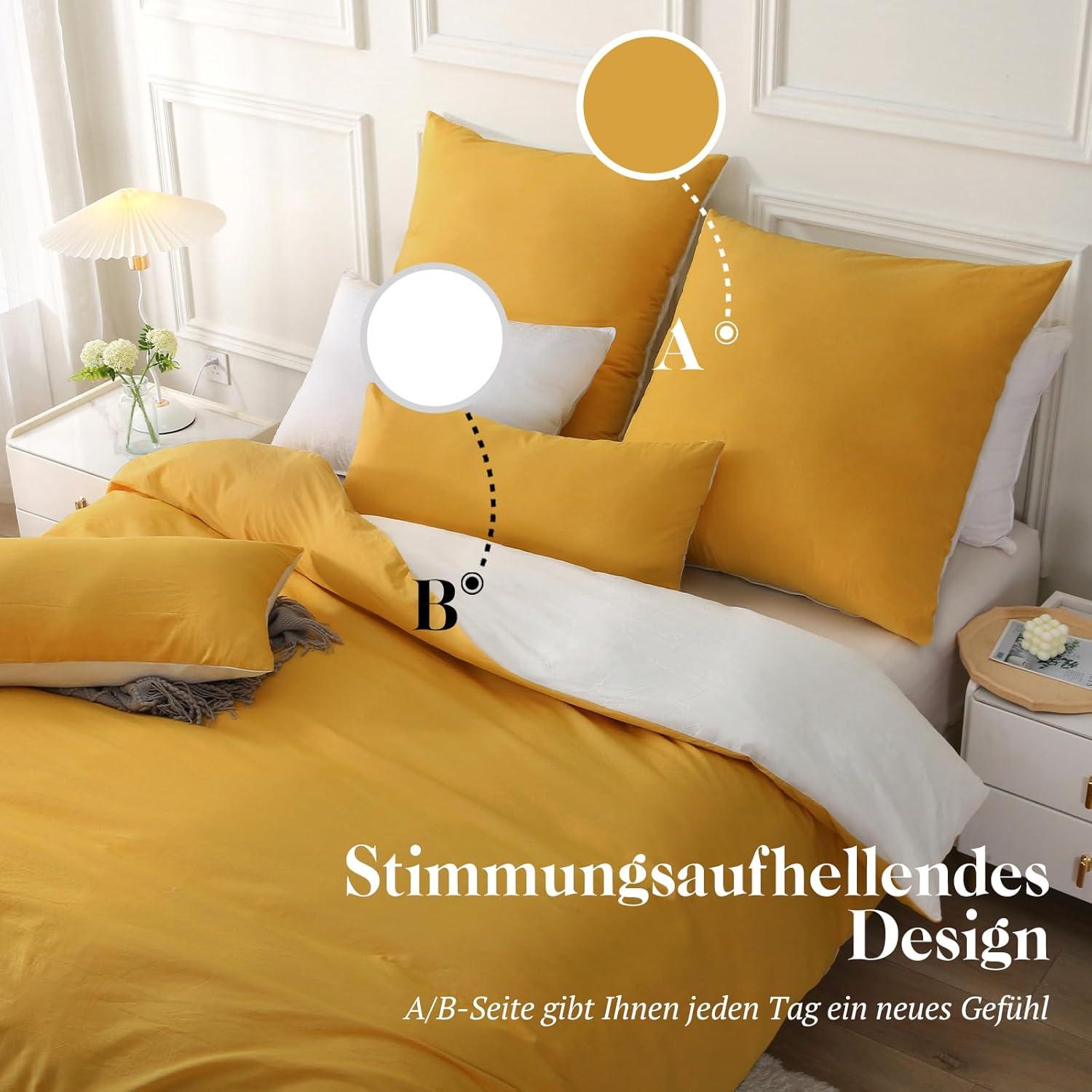 SOULFUL Bettwäsche Baumwolle Gelb 3tlg. 220x240 Stone Washed