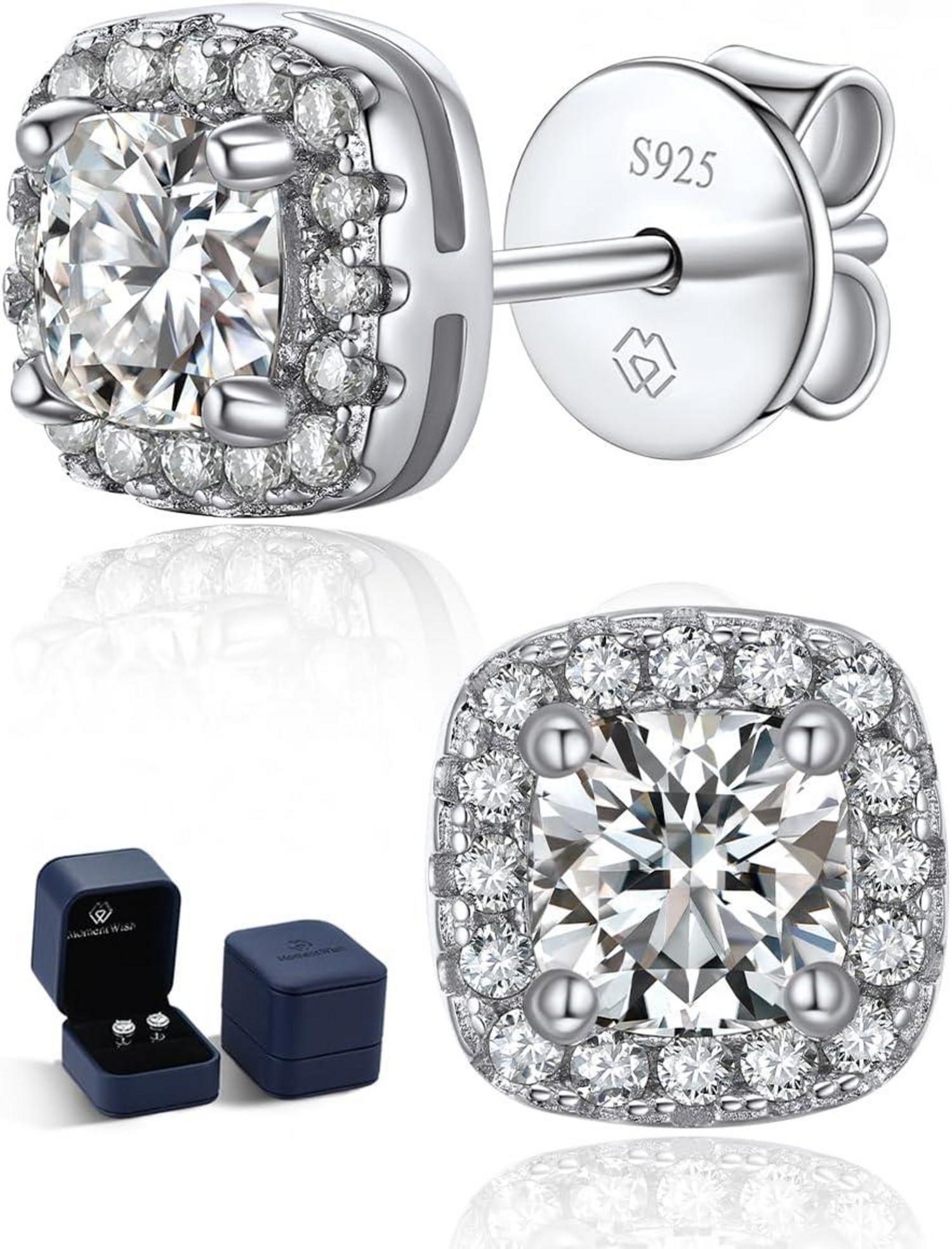 Moissanite Halo Ohrringe 1,16 Karat Ohrstecker 925 Silber Brillant