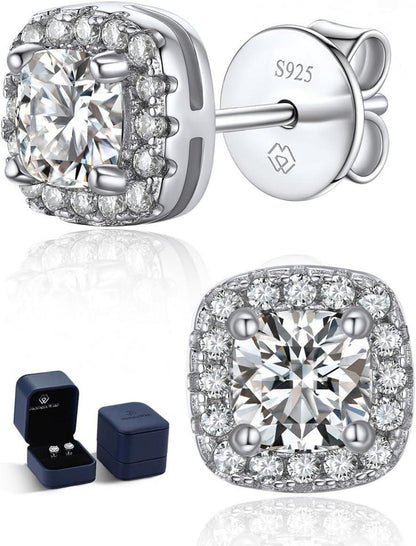 Moissanite Halo Ohrringe 1,16 Karat Ohrstecker 925 Silber Brillant