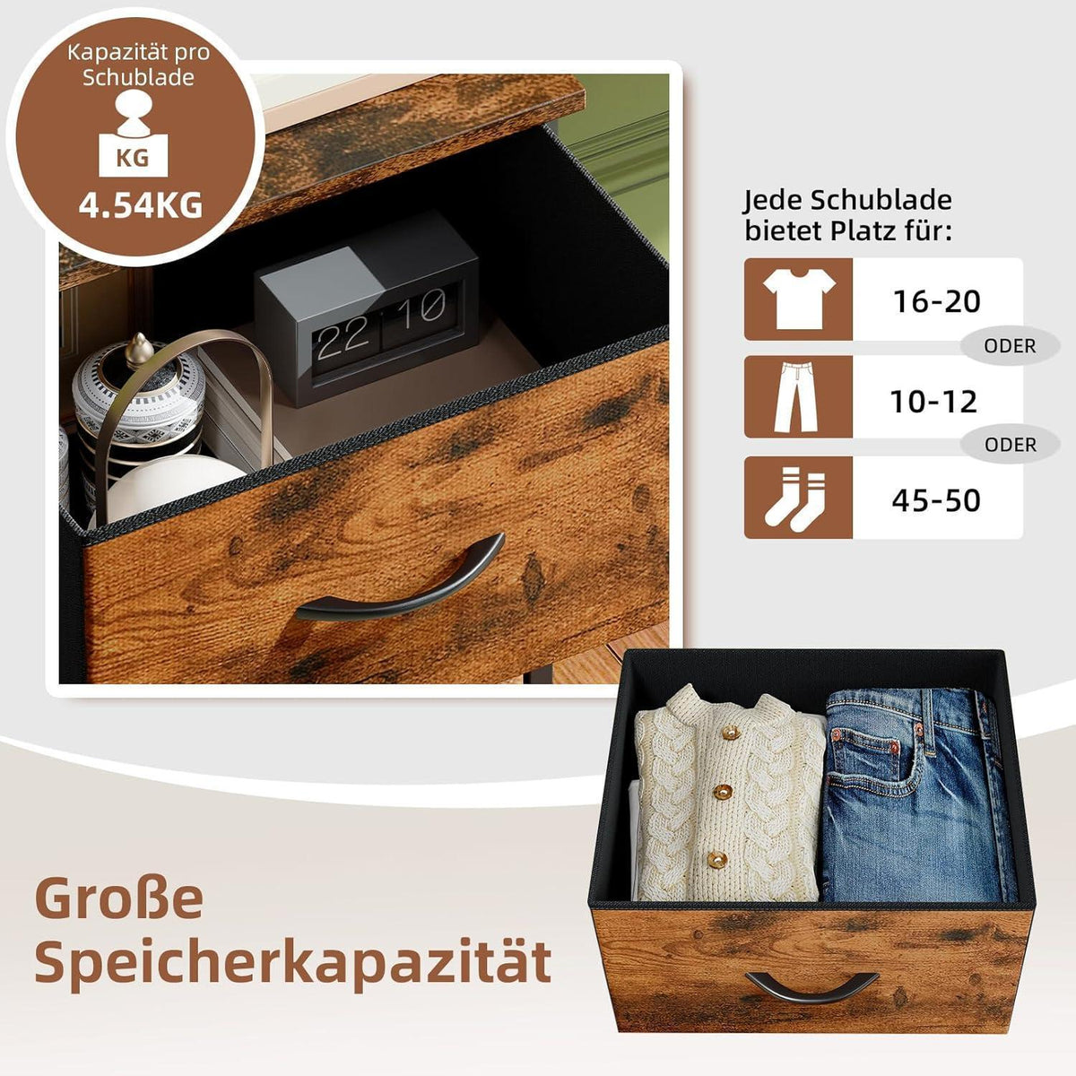 Somdot Kommode mit 4 Stoffschubladen – Schlafzimmer & Wohnzimmer