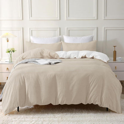Bettwäsche Set 100% Baumwolle Kamel Beige Stone Washed 135x200 2tlg