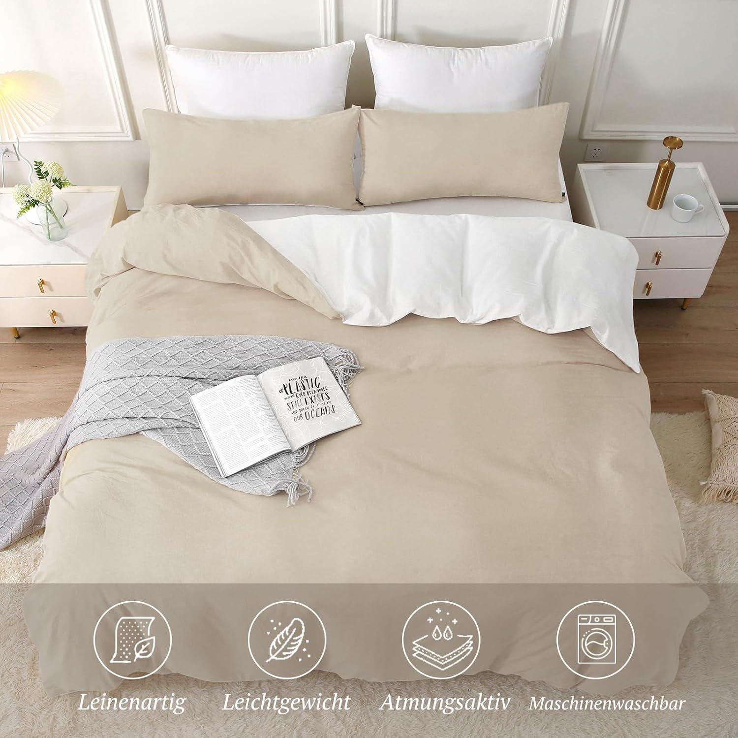 SOULFUL Bettwäsche 135x200 Baumwolle Kamel Beige mit Reißverschluss
