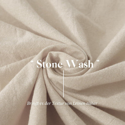 SOULFUL Bettwäsche 135x200 Baumwolle Beige 2tlg. Stone Washed Leinen-Look