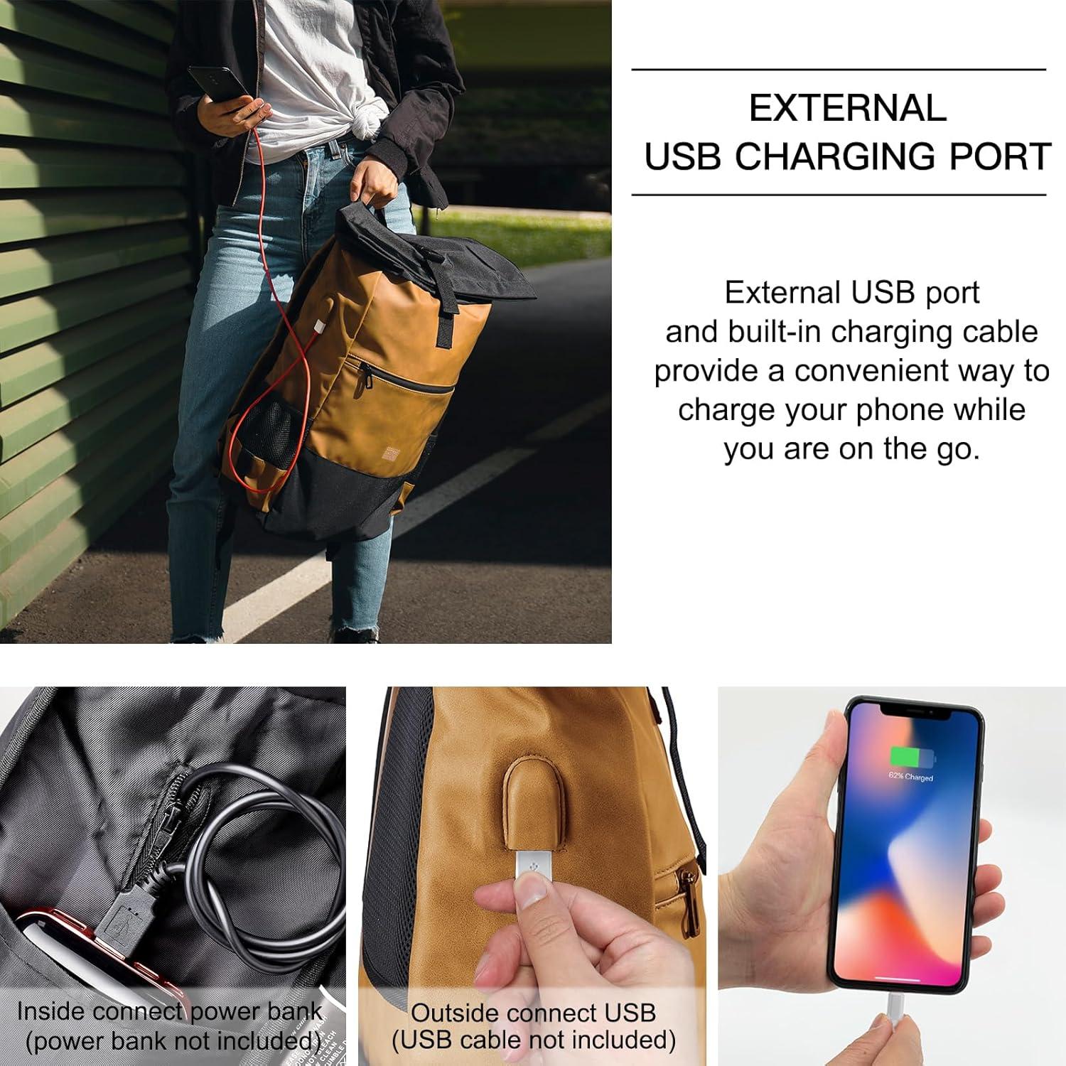 EverVanz Rolltop Laptop Rucksack USB Ladeanschluss 17 Zoll