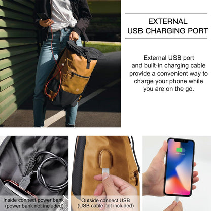 EverVanz Rolltop Laptop Rucksack USB Ladeanschluss 17 Zoll