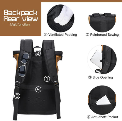 Rolltop Laptop Rucksack 17 Zoll USB Ladeanschluss Wasserabweisend