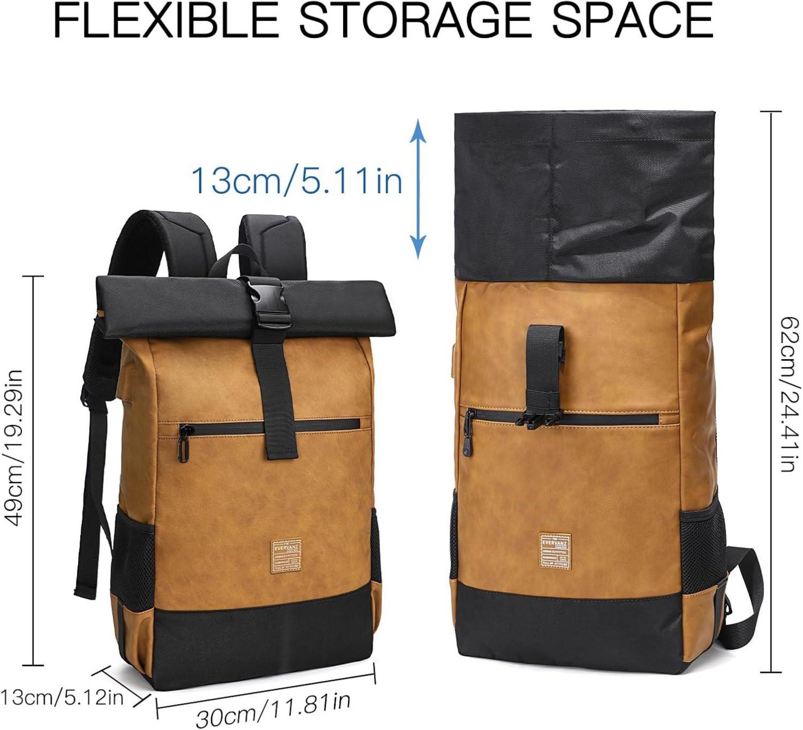 Rolltop Laptop Rucksack 17 Zoll USB Ladeanschluss Wasserabweisend