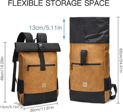 Rolltop Laptop Rucksack 17 Zoll USB Ladeanschluss Wasserabweisend