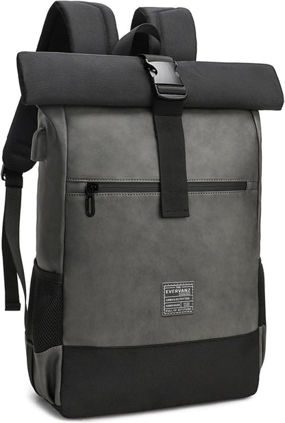 Rolltop Laptop Rucksack mit USB Ladeanschluss - Wasserabweisend