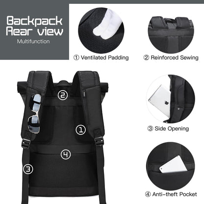 EverVanz Rolltop Laptop Rucksack USB Ladeanschluss 17 Zoll Schwarz