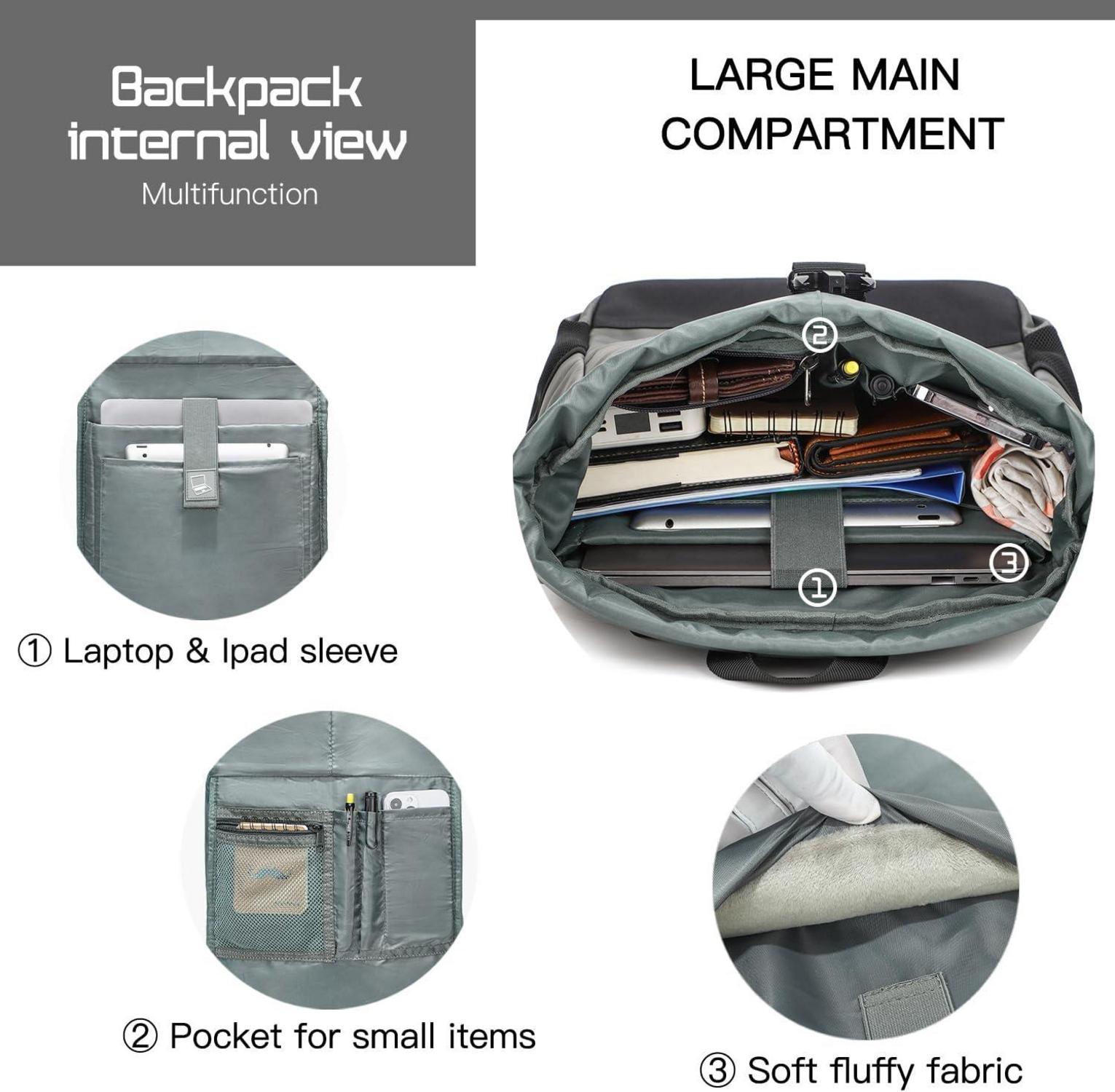 Rolltop Laptop Rucksack mit USB Ladeanschluss - Damen & Herren 17 Zoll