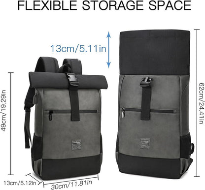 EverVanz Rolltop Laptop Rucksack USB Ladeanschluss 17 Zoll Schwarz