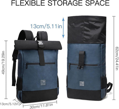 Rolltop Laptop Rucksack USB Leder Polyester 17 Zoll - Blau