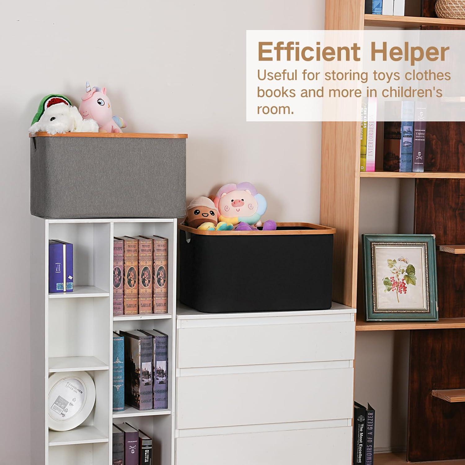 Faltbarer Wäschekorb 60L Bambus Stoff Aufbewahrung Basket Schwarzes