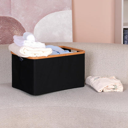 Faltbarer Wäschekorb 60L Bambus Stoff Aufbewahrung Basket Schwarz-60l