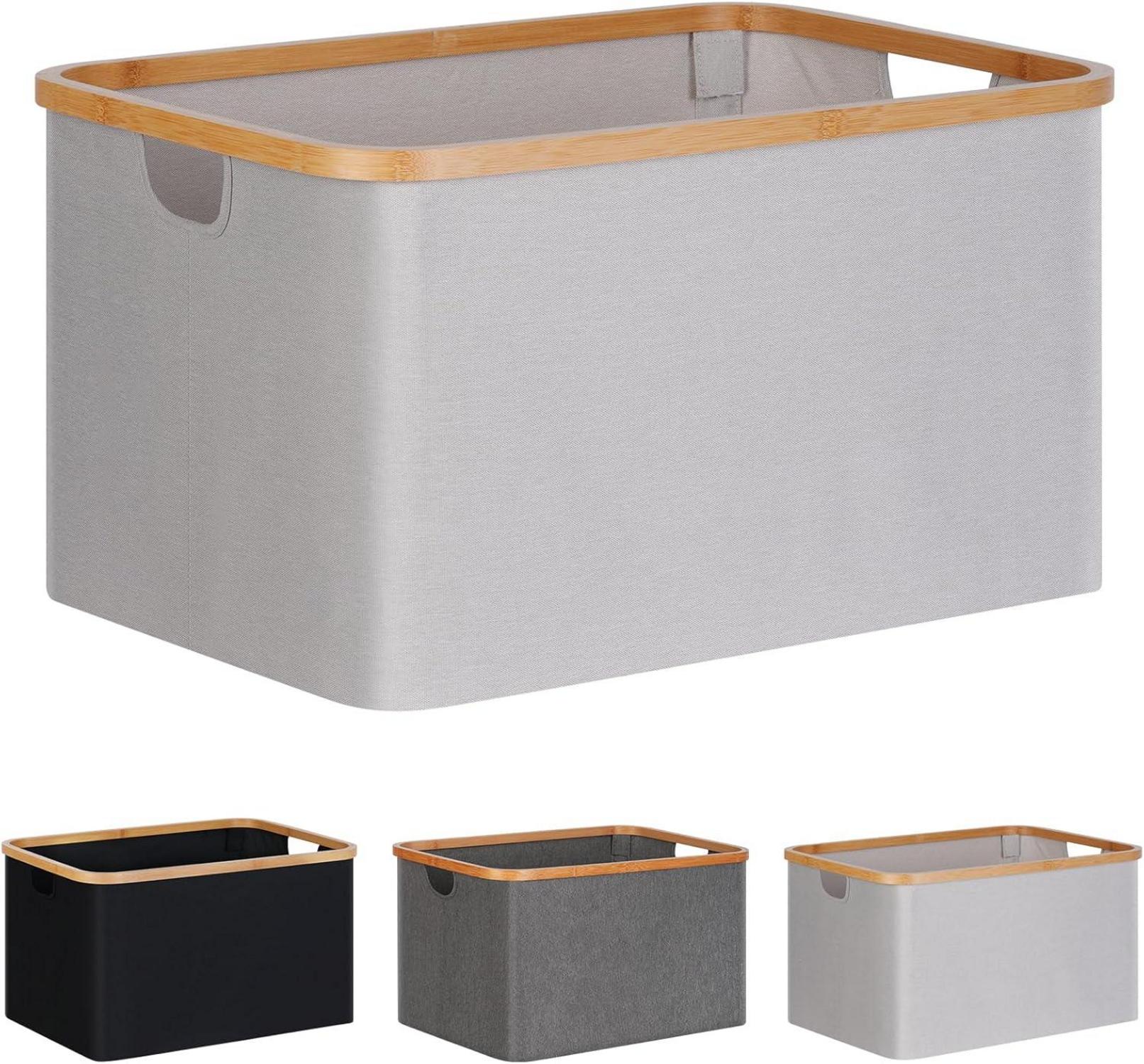 Faltbarer Wäschekorb 60L Bambus Stoff Aufbewahrung Hellgrau