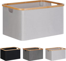 Faltbarer Wäschekorb 60L Bambus Stoff Aufbewahrung Hellgrau