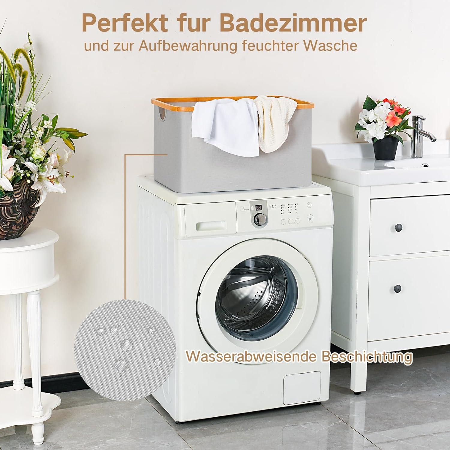 Faltbarer Wäschekorb 60L Bambus Stoff Aufbewahrung Kaufland