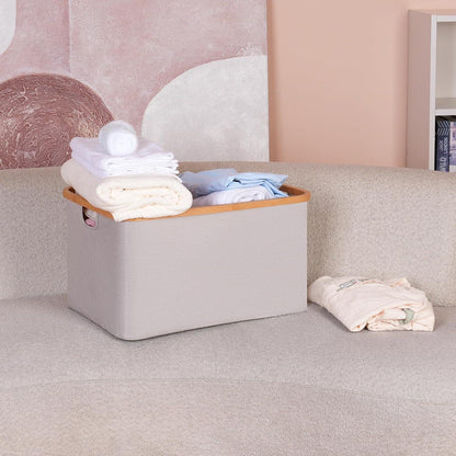 Faltbarer Wäschekorb 60L Bambus Stoff Hellgrau Organizer