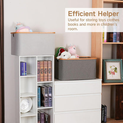 Faltbarer Wäschekorb 60L Bambus Stoff Aufbewahrung Hellgrau