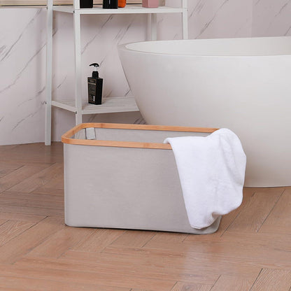 Faltbarer Wäschekorb 60L Bambus Stoff Hellgrau Organizer